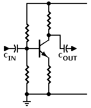 Schematic: Amplifier with coupling capacitors. 
         Mouse over for amplifier with decoupling capacitor.