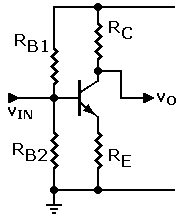 Schematic: NPN transistor amp with resistor names. On mouseover: PNP circuit.