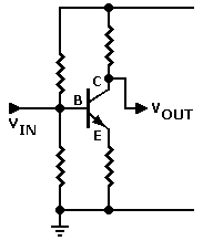 3 legs of NPN device, plus common. On mouseover: Common-emitter (CE) 
       amplifier.