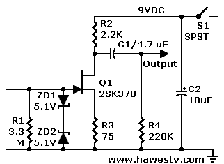 Schematic: 2SK370 15X JFET preamp