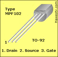 Pinout for an MPF102 JFET